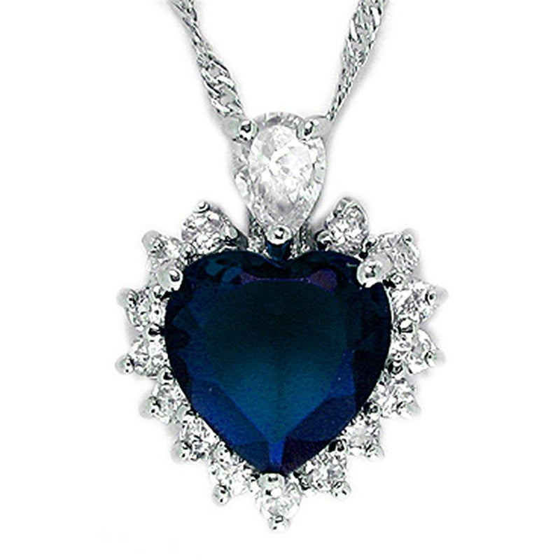 [Australia] - Rizilia OCEAN HEART Pendant with Chain & Heart Cut Gemstones CZ , Simple Modern Elegance Blue Sapphire 