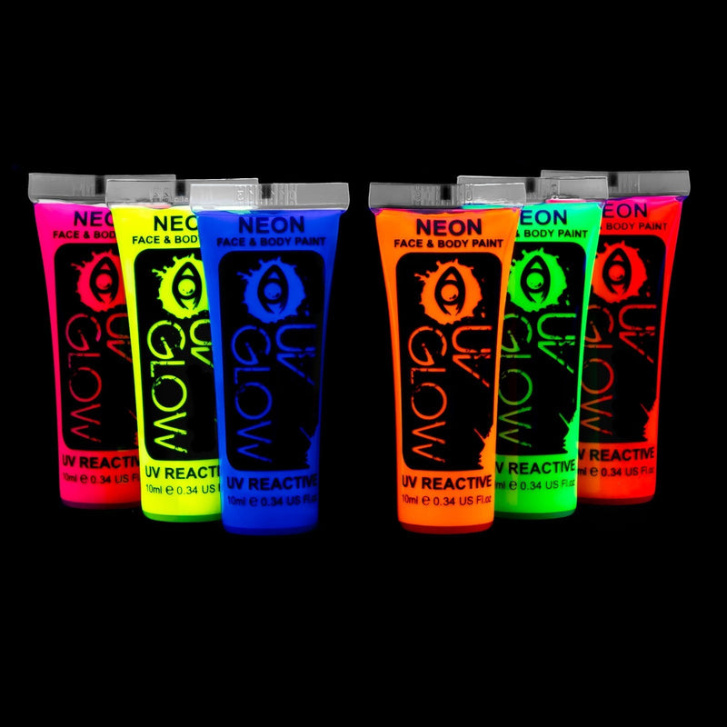 [Australia] - UV Glow Neon Face and Body Paint Set of 6 Tubes - Fluorescent - Brightest glow under UV! 