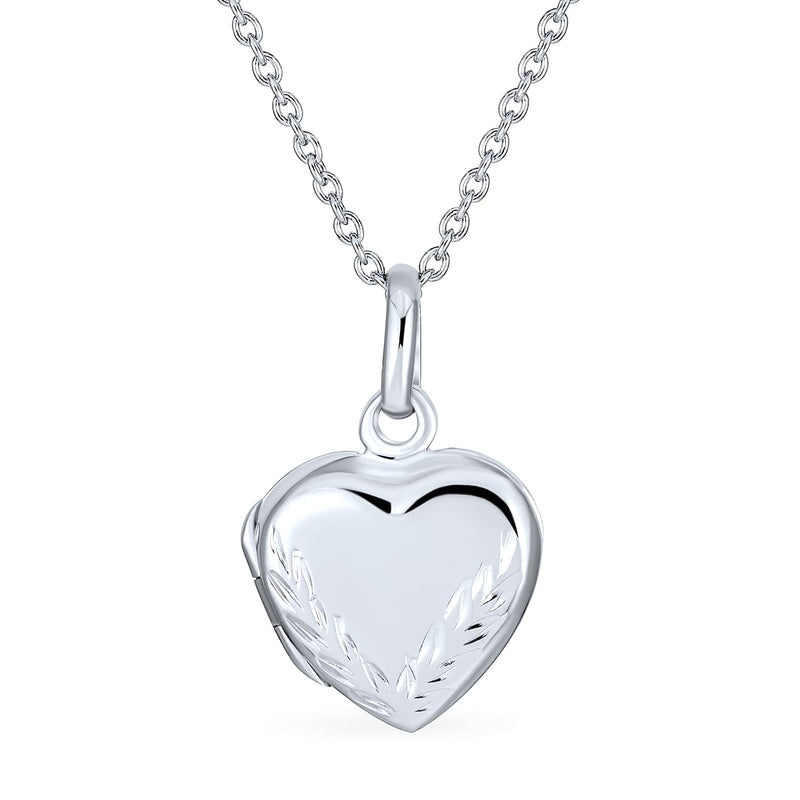 [Australia] - Personalized Engrave Leaf Small Heart Locket Necklace Holds Pictures For Women Teen Photo Holder 925 Sterling Silver No Engraving 