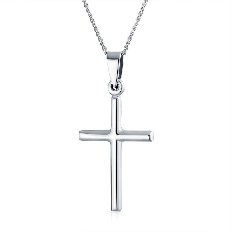 [Australia] - Minimalist Simple Tube Religious Cross Pendant Necklace For Women For Teen 925 Sterling Silver 
