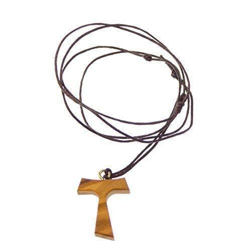 [Australia] - R.Heaven Christian Brown Wood Tau Crucifix Cross Necklace Black Cord 