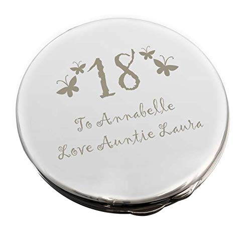 [Australia] - Custom Personalised Laser Engraved Round Butterfly Motif Compact Mirror Birthday Girl 18th 21st 30th 40th 50th 60th For Her. 