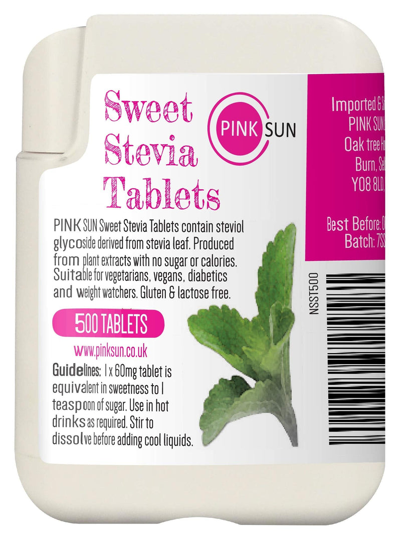[Australia] - PINK SUN Stevia Tablets x 500 Tabs - Sweetener Sugar Alternative Replacement Vegetarian Vegan Gluten Free Low Carb Non GM Zero Calories - Or Bulk Buy Multi Pack Dispenser 500 Count (Pack of 1) 