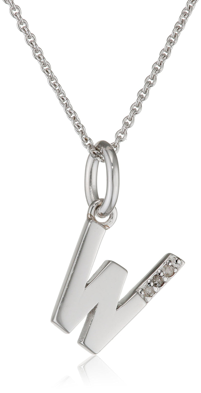 [Australia] - Hot Diamonds Round Diamond and Micro Letter W 925 Sterling Silver Pendant with 46 cm Curb Chain 