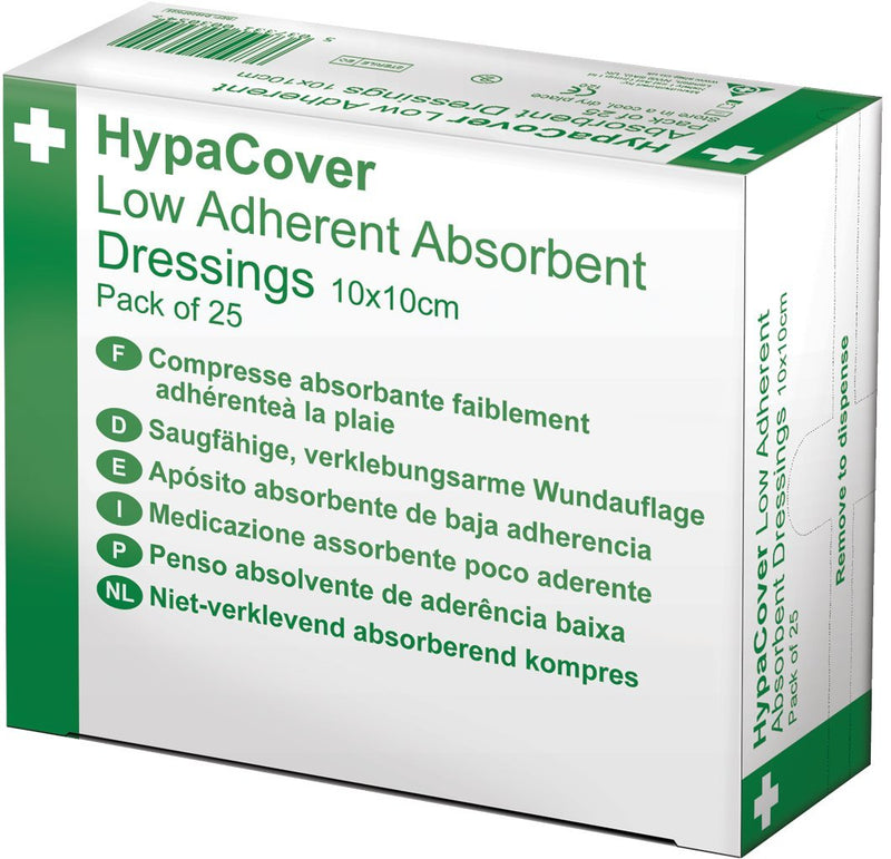 [Australia] - HypaCover Low Adherent Dressing Pads for Wounds Absorbent Dressing, 10x10cm (Pack of 25) 10x10 cm (Pack of 25) Safety 