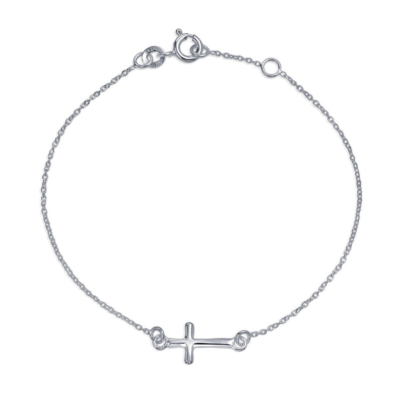 [Australia] - Religious Tiny Diagonal Sideways Cross Bracelet For Women Communion Gift 925 Sterling Silver Adjustable 