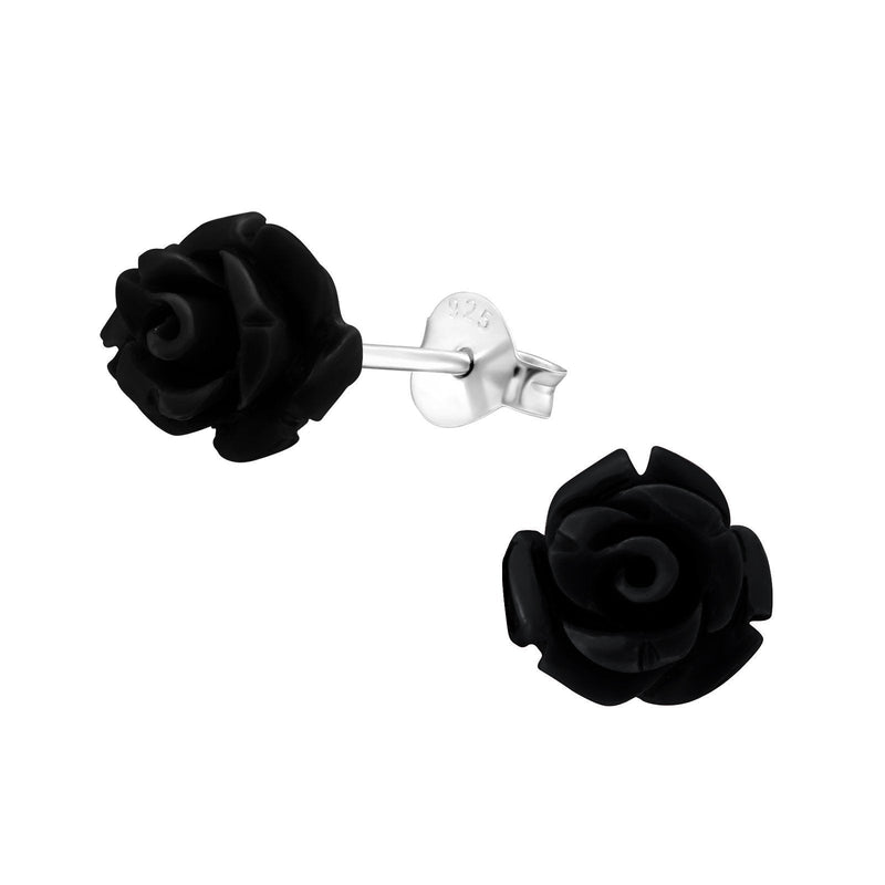 [Australia] - Black Sterling Silver Rose Earrings 8mm 