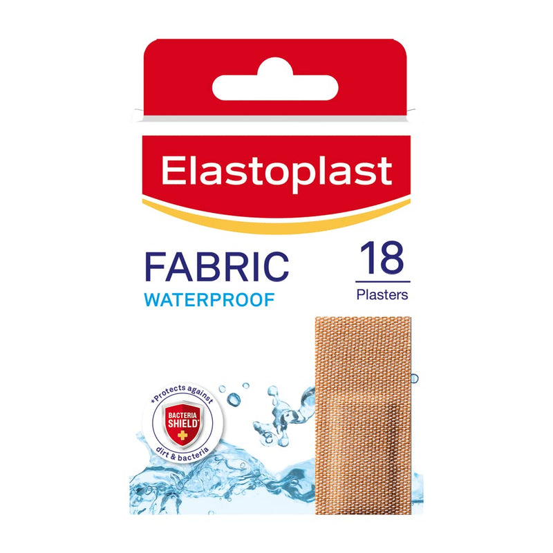 [Australia] - Elastoplast 18 Waterproof Fabric Plaster Strips (18 Pieces), Large Pack of Fabric Plasters, Breathable Plasters, Plasters Waterproof 