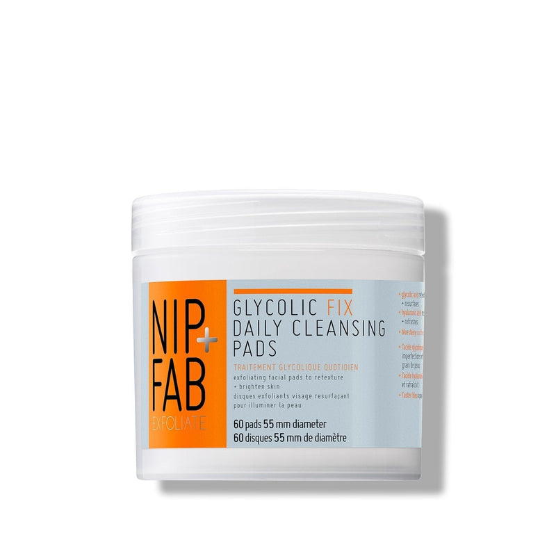 [Australia] - Nip + Fab Glycolic Acid Fix Daily Cleansing Pads for Face with Hyaluronic Acid, Witch Hazel, Exfoliating Resurfacing AHA Facial Pad for Exfoliation Even Skin Tone Brighten Skin, 60 Pads Fix Cleansing Pads 