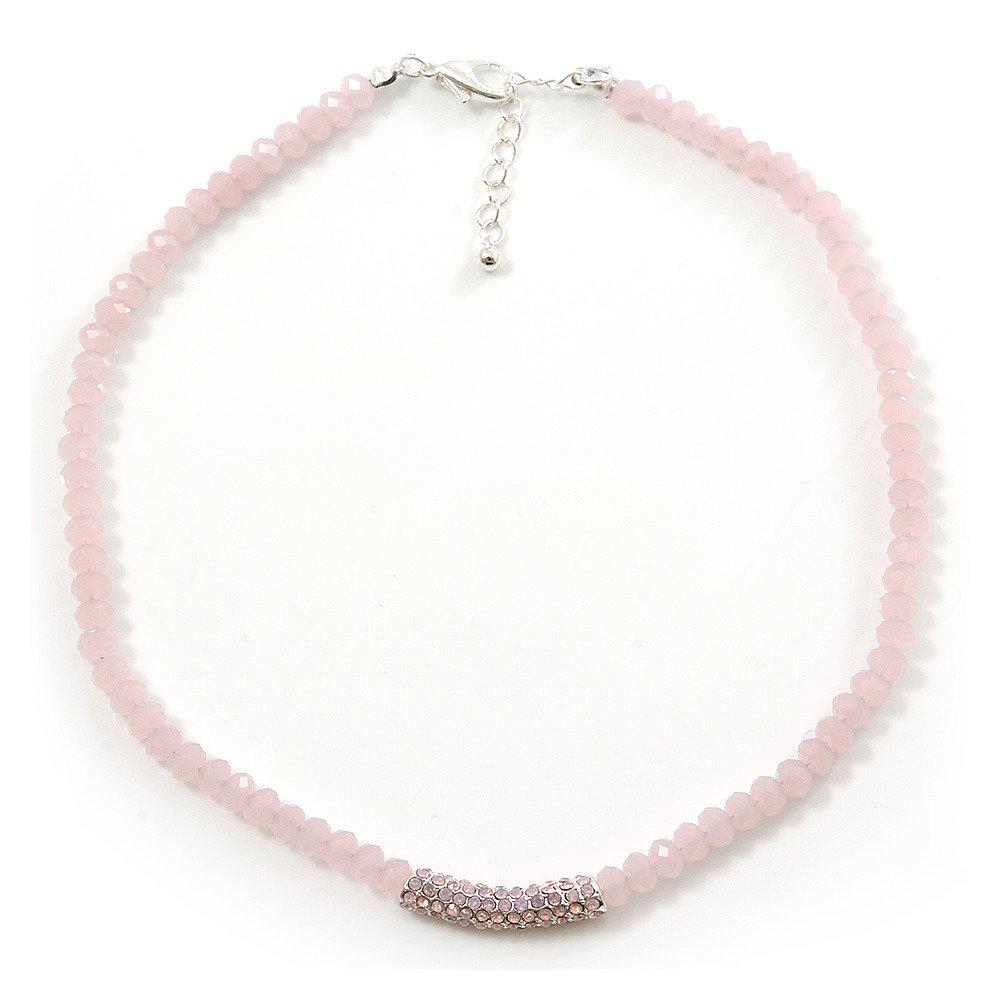[Australia] - Avalaya Light Pink Mountain Crystal and Diamante Elements Choker Necklace - 46cm(41cm chain +5cm extension) 