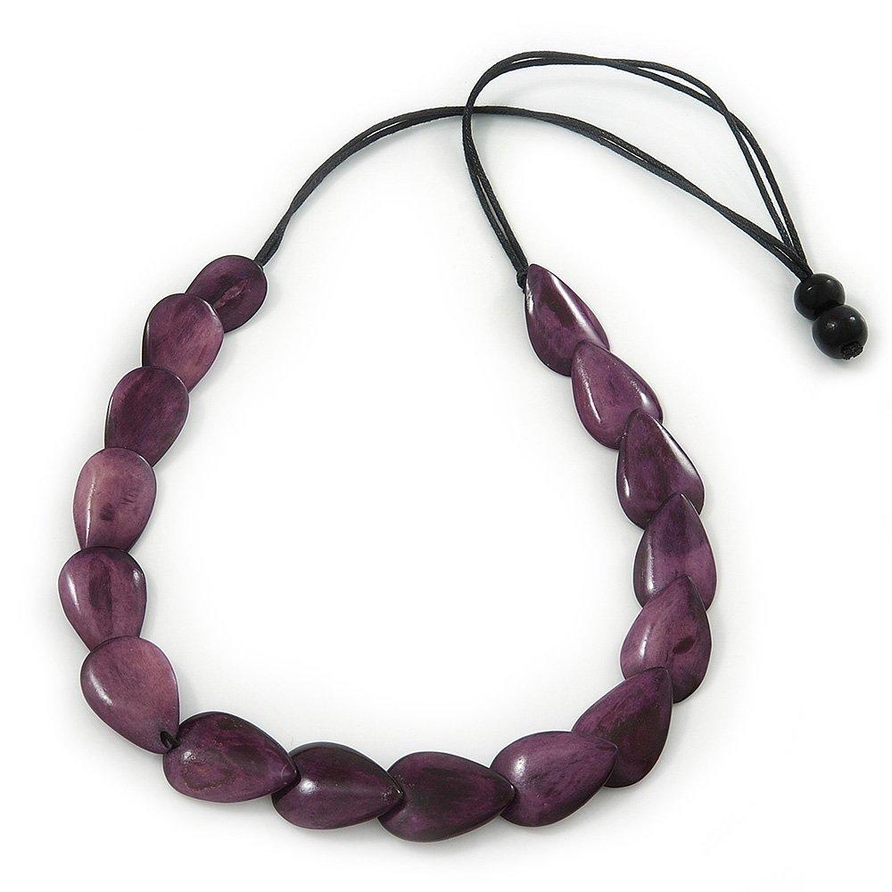 [Australia] - Avalaya Purple Wood Bead Black Cotton Cord Necklace - 74cm Length 