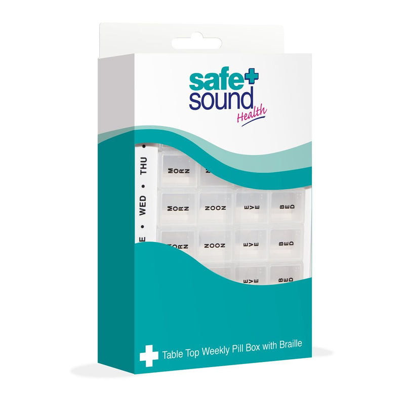 [Australia] - Safe and Sound Jumbo Weekly Pill Organiser, 4 Compartments Per Daily Removable Section, Printed and Braille Flip-top Lids, Push-open Catches 