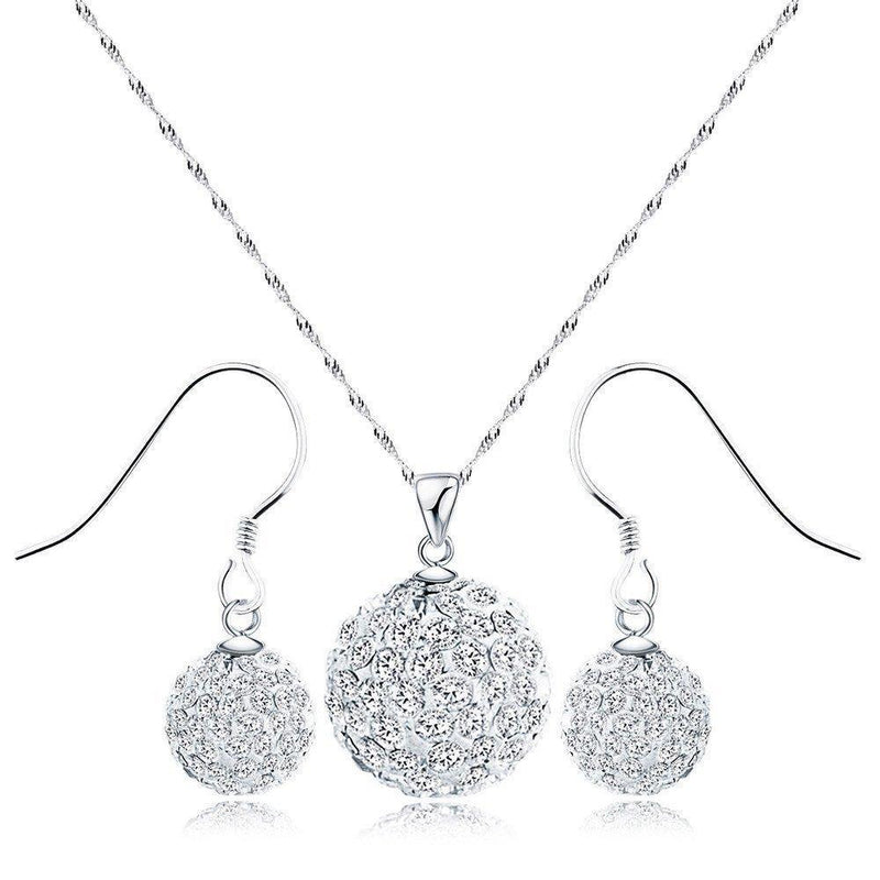 [Australia] - Merdia S925 Sterling Silver Snow White Crystal Drop Earrings/Necklaces/Jewelry Set Silver/White 