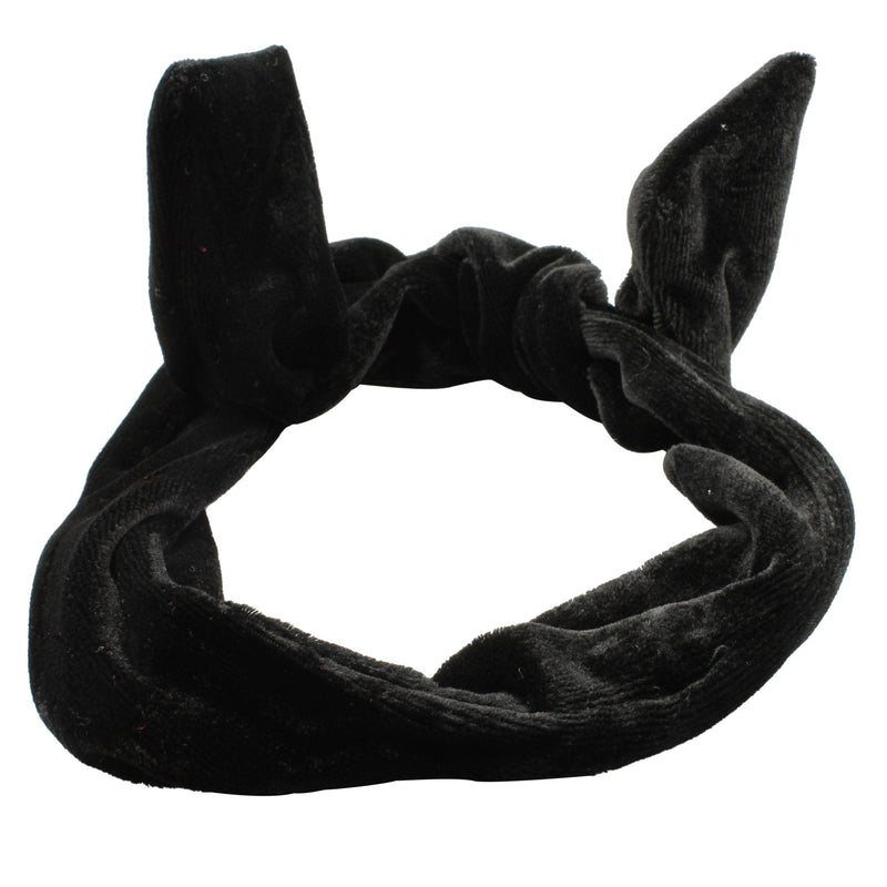[Australia] - Hair Accessories Wired Headband Velvet Satin Look Head Scarf Vintage Retro Wire Hairband Headwrap[Black] Black 