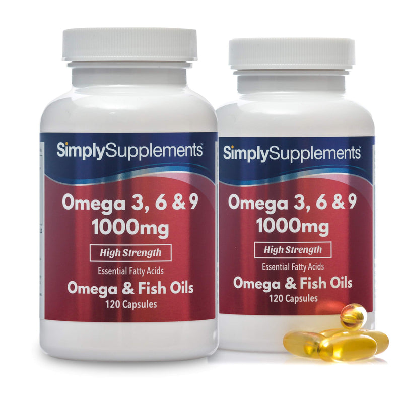 [Australia] - Omega 3 6 9 Fish Oil Capsules | Supplement Providing Fish Oil, Flaxseed Oil & Sunflower Oil | Contains ALA, EPA & DHA | 2 x 120 High Strength 1000mg Capsules | UK Manufactured 