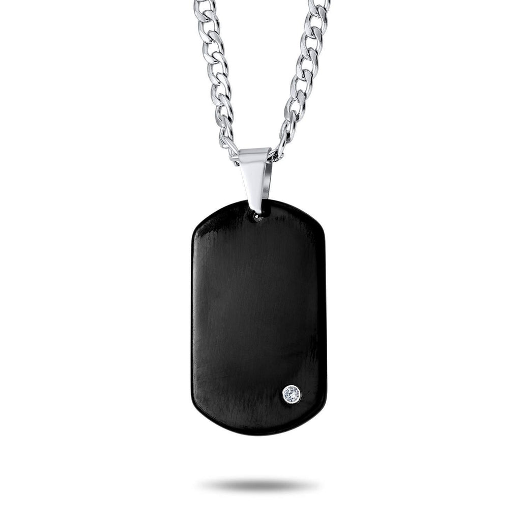 [Australia] - Bling Jewelry Personalized Simple Basic Mens Engravable Black Dog Tag Pendant Necklace for Men CZ Accent Stainless Steel 24 Inch Chain No Engraving 