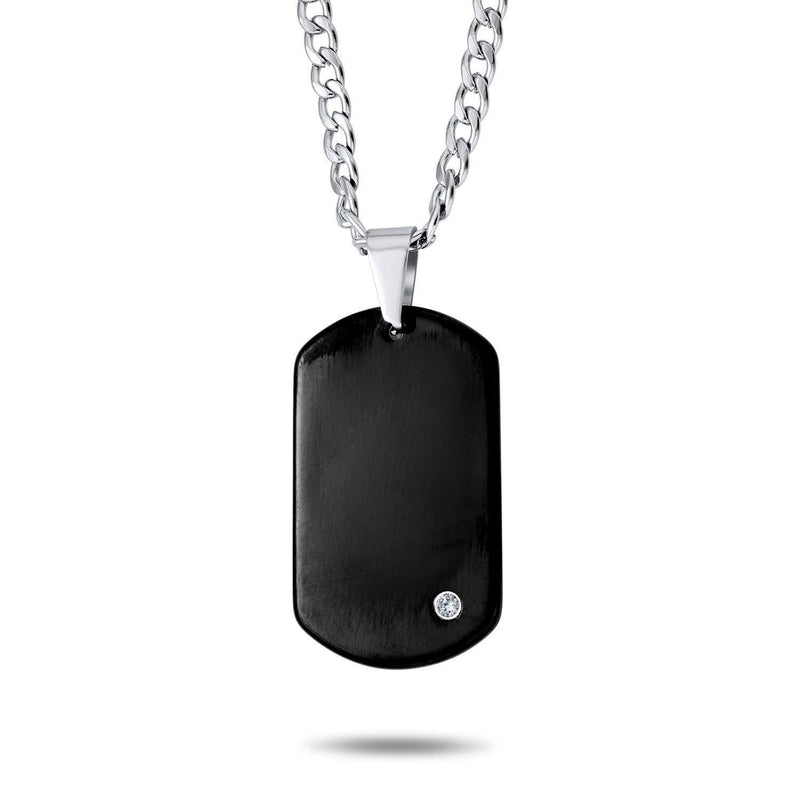 [Australia] - Bling Jewelry Personalized Simple Basic Mens Engravable Black Dog Tag Pendant Necklace for Men CZ Accent Stainless Steel 24 Inch Chain No Engraving 