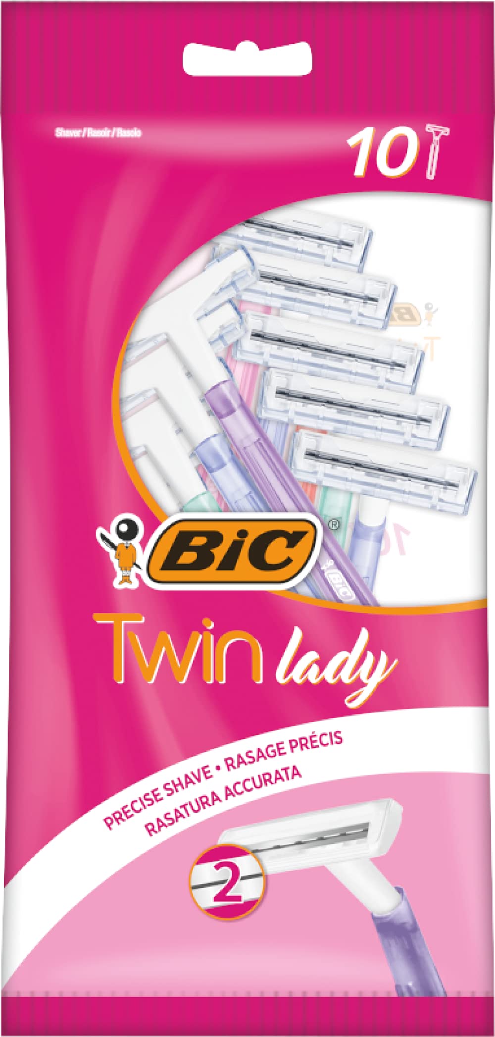 [Australia] - BIC Twin Lady, Disposable Razors with 2 Stainless Steel Blades and Lightweight Handles, Assorted Colours, Pack of 10 