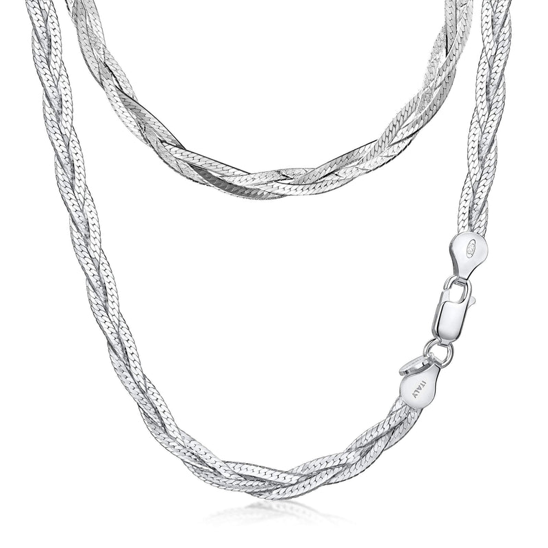 [Australia] - Amberta Women's 925 Sterling Silver Braided Herringbone Chain Necklace (Length 18 inch) 