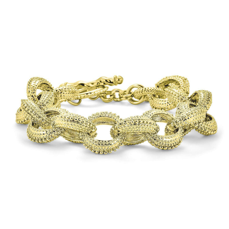 [Australia] - Bling Jewelry Fashion Statement Chunky Texture Large Oval Interlocking Link Chain Matt Silver Or Gold Plated Bracelet for Women Toggle Clasp Closure Yellow Gold Plated Brass 