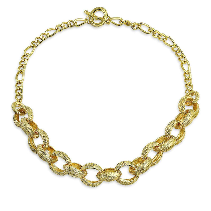 [Australia] - Bling Jewelry Large Round Chain Link Fashion Statement Chain Necklace for Women for Teen 14K Gold Plated Brass 18 Inch 