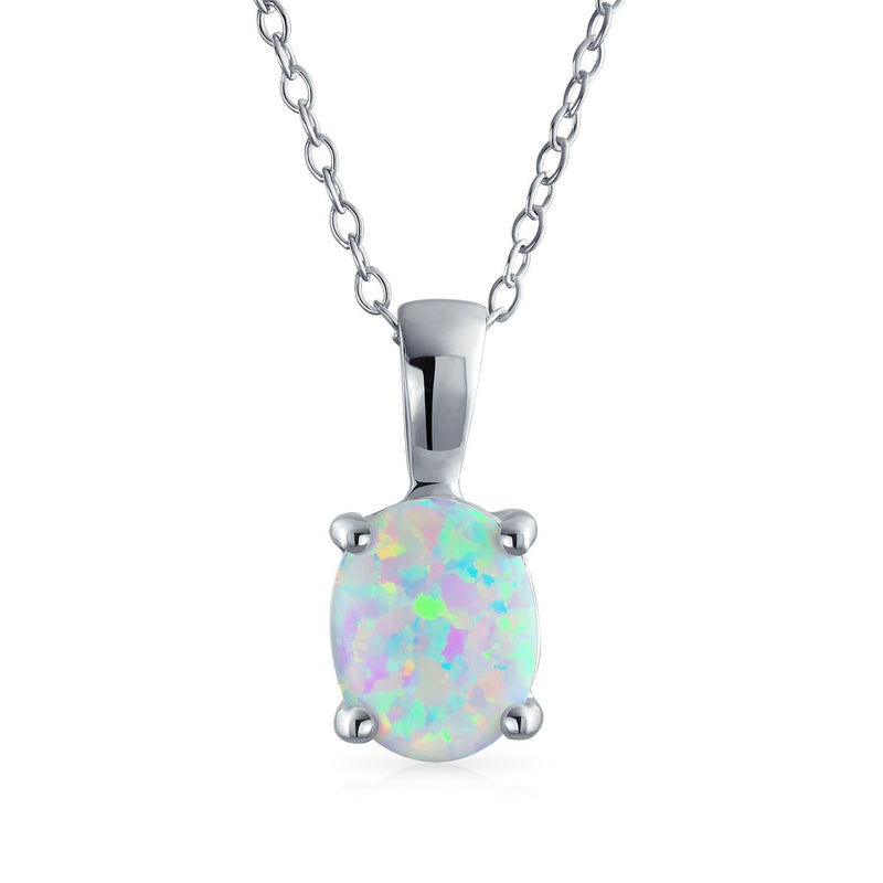 [Australia] - 1CT Solitaire Oval White Rainbow Created Opal Pendant Necklace For Women For Teen 925 Sterling Silver October Birthstone 