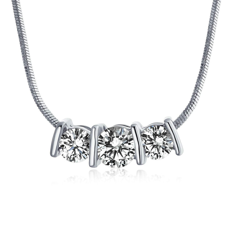 [Australia] - Bling Jewelry 2CT Three Stone Past Present Future Bridal Solitaire Cubic Zirconia AAA CZ Necklace for Women Prom Silver Gold Plated Rhodium Plated Brass 