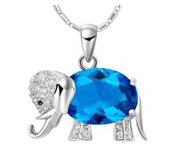 [Australia] - Findout Sterling Silver or Titanium Steel Cubic Zirconia Owl Elephant heart shape crystal pendant necklace . christmas clean store cheaper price high quality and brand (F1769) (blue Elephant) 