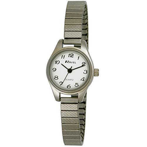[Australia] - Ravel Women's Petit Round Watch on Stainless Steel Expandable Bracelet White/Silver 