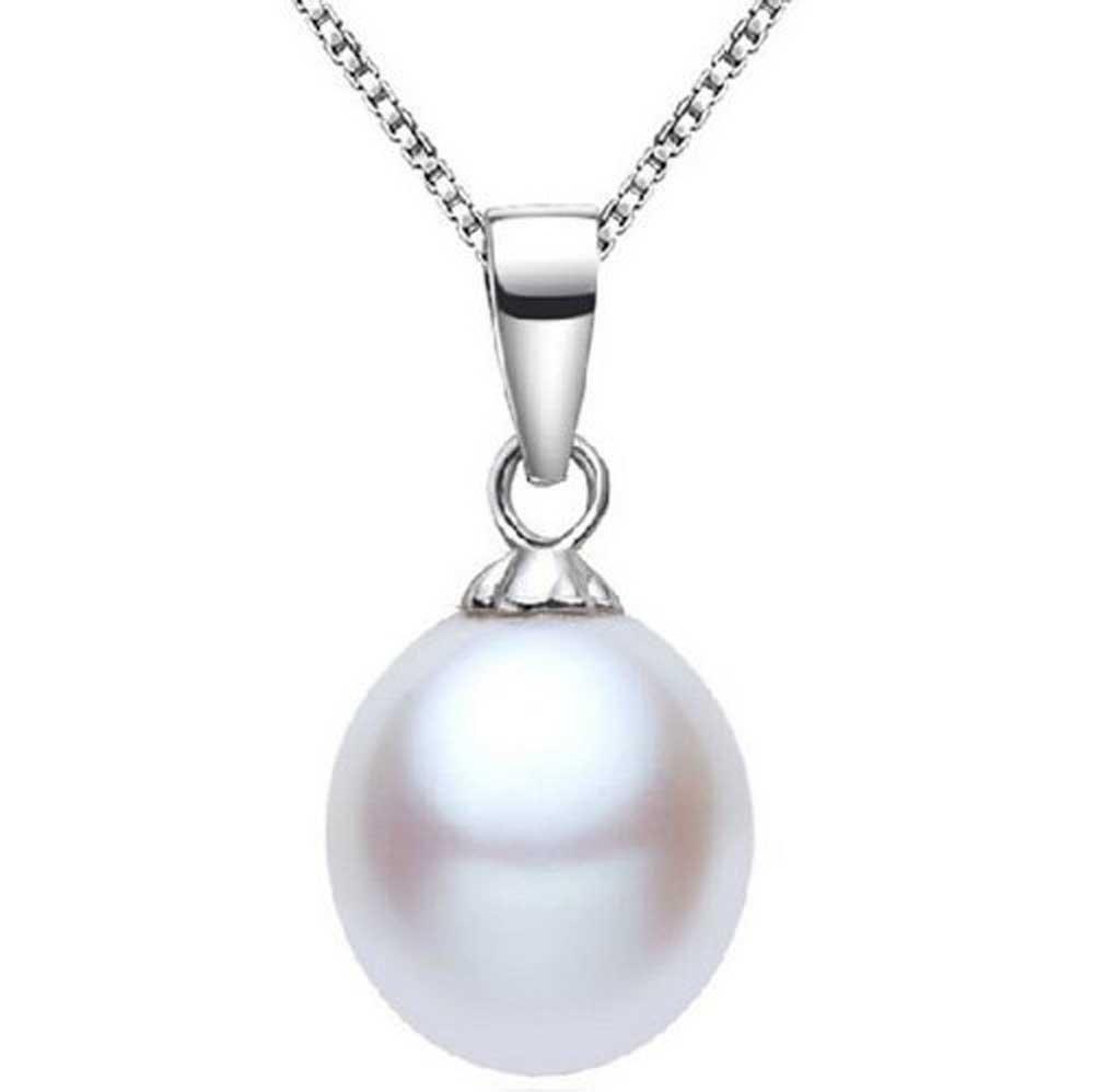 [Australia] - findout Elegant 925 sterling silver white freshwater pearl Ladies - Necklace High Gloss 9.0-11.0mm WITH guaranteed 925 sterling silver Singapore chain 45 cm (white) 