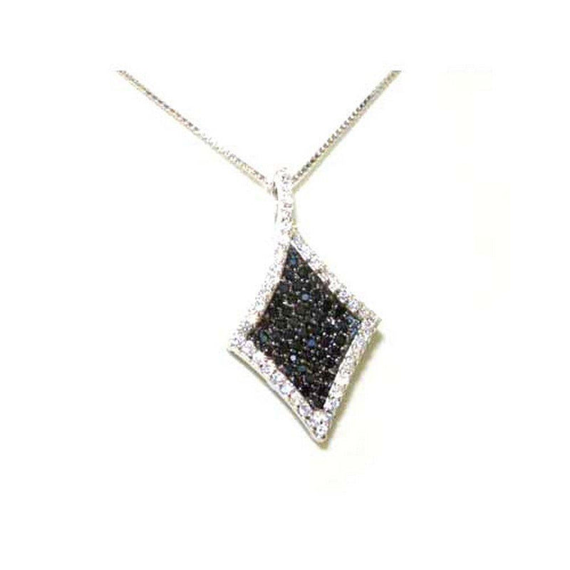 [Australia] - Elegant Solid 925 Sterling Silver Black & White CZ Diamond shaped Pendant & Sterling Silver 16" Chain Necklace 