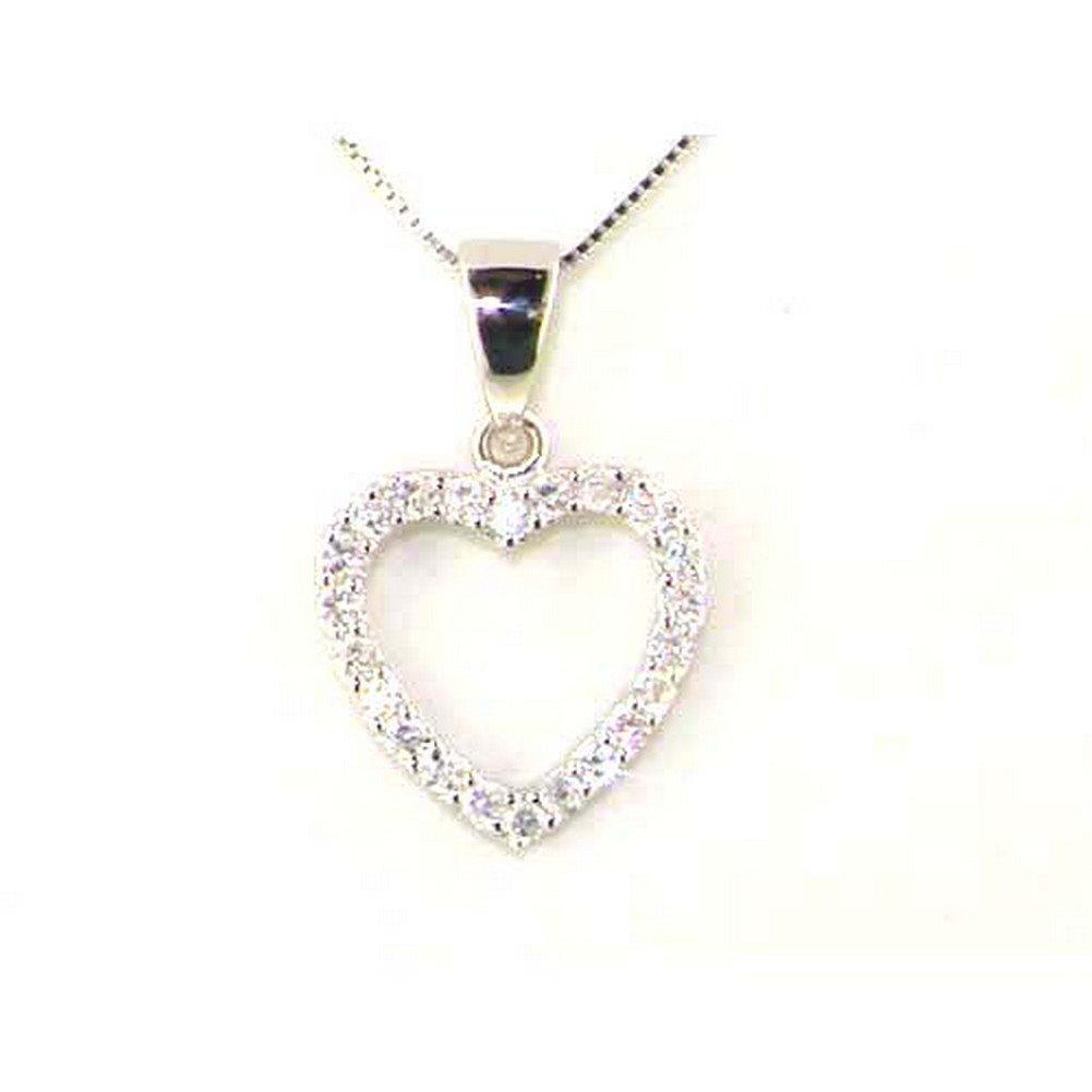 [Australia] - Solid 925 Sterling Silver Sparkling White CZ Heart Pendant & 16" Sterling Silver Chain Necklace 40.0 Millimetres 