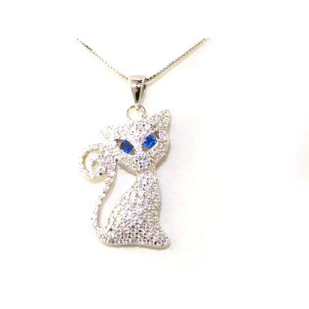 [Australia] - Solid Sterling Silver stone set Cat Pendant & 16" Sterling Silver Chain Necklace 