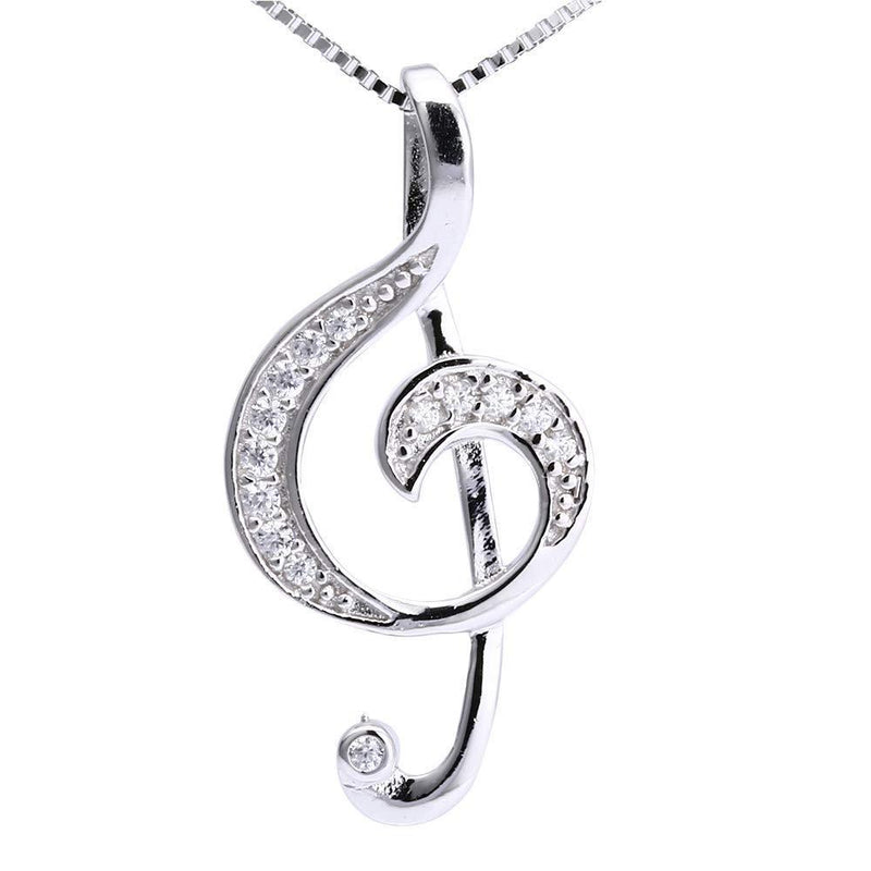 [Australia] - Solid Sterling Silver stone set Treble Clef Musical Pendant & 16" Sterling Silver Chain Necklace 