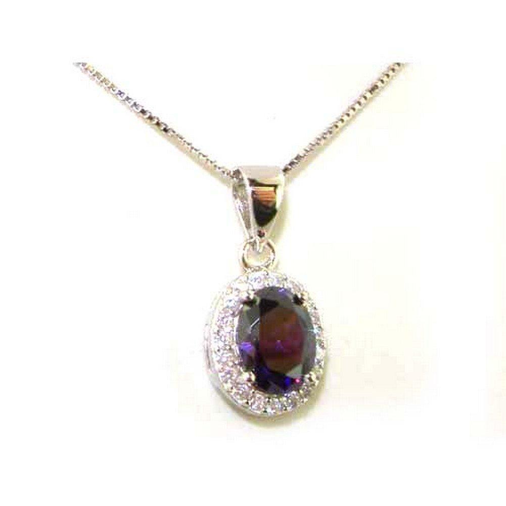 [Australia] - Solid 925 Sterling Silver Purple & White Cubic Zirconia CZ Pendant & Sterling Silver 16" Chain Necklace 