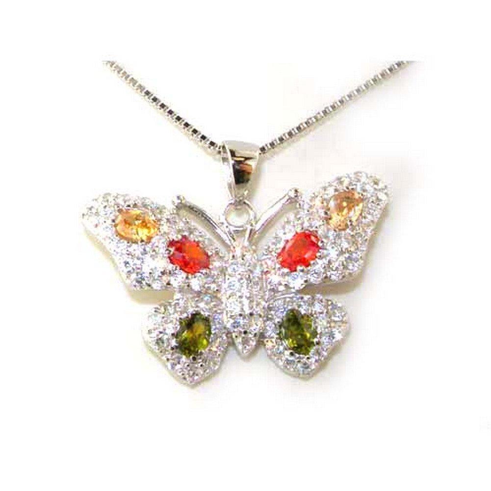 [Australia] - 925 Solid Sterling Silver stone set Butterfly Pendant & Sterling Silver 16" Chain Necklace 