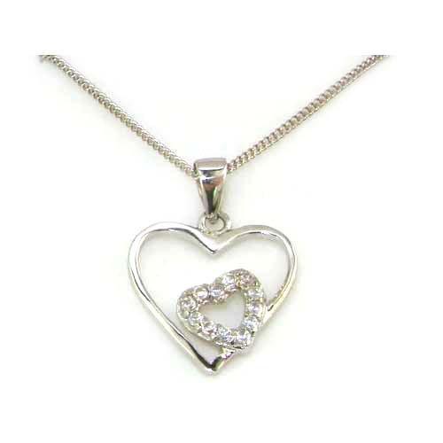 [Australia] - 925 Sterling Silver Double Heart Pendant & 16" Sterling Silver Chain Necklace 