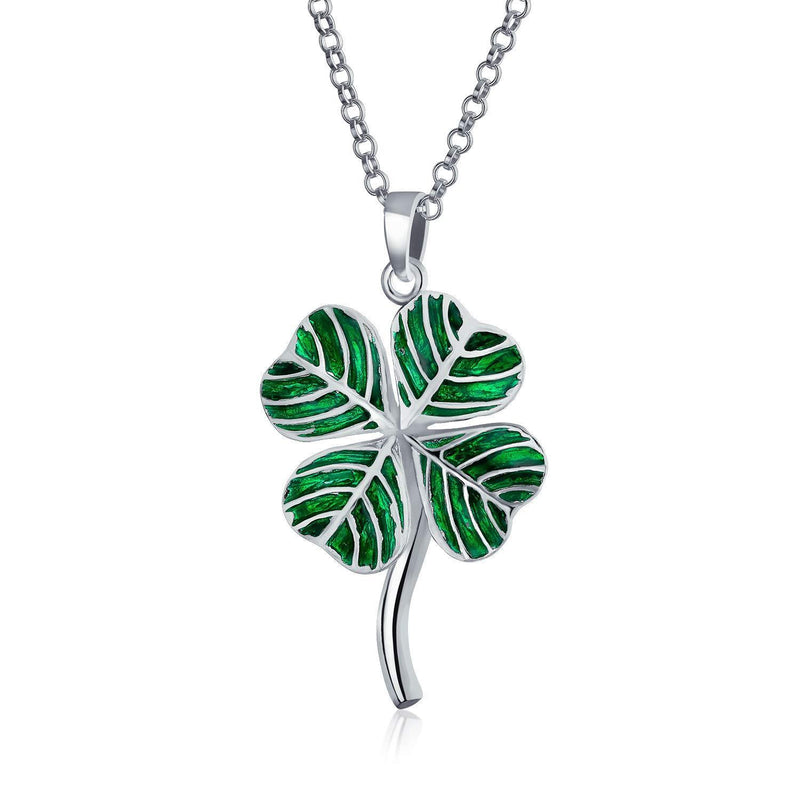 [Australia] - Bling Jewelry Irish Shamrock Green Good Luck Charm 4 Leaf Clover Pendant Necklace for Women for Teen 925 Sterling Silver 