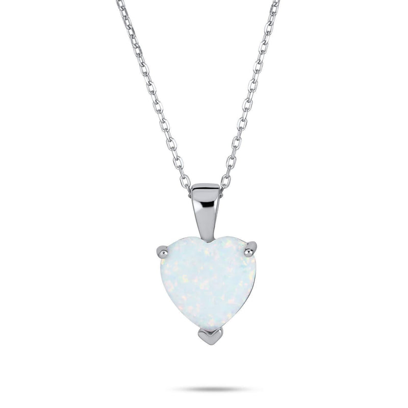 [Australia] - 1CT Solitaire White Prong Set Created Opal Heart Shape Pendant Necklace For Women 925 Sterling Silver October Birthstone 