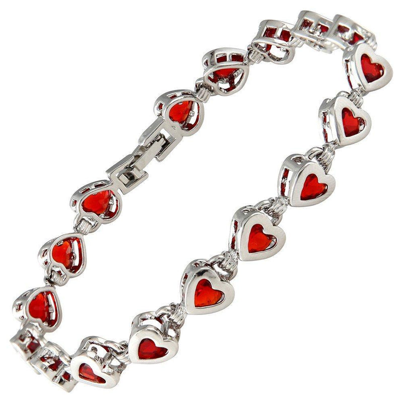 [Australia] - RIZILIA Hearts Tennis Bracelet [18.5cm/7inch] with Heart Cut Gemstones CZ in 18K White Gold Plated, Simple Modern Elegance Red Ruby 