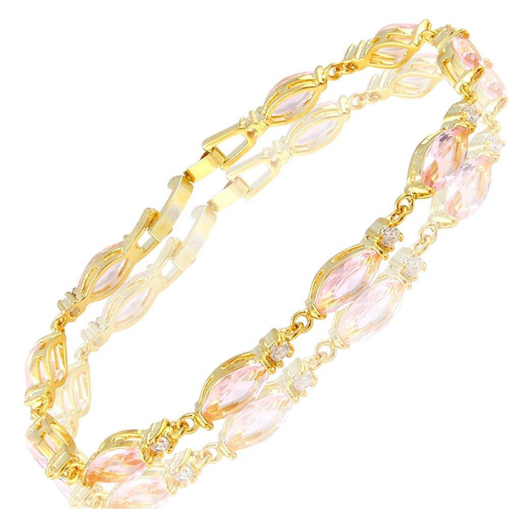 [Australia] - RIZILIA Tennis Bracelet [18cm/7inch] with Marquise Cut Gemstones CZ [5 Colours Available] in 18K Yellow Gold Plated, Simple Modern Elegance Pink Sapphire 