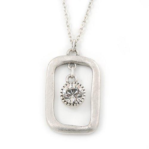 [Australia] - Avalaya Matte Silver Square Pendant with Long Chain Necklace - 70cm Length/ 7cm Extension 