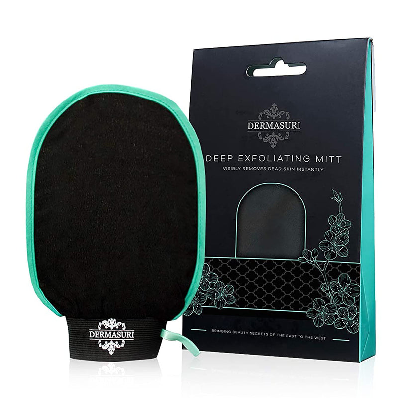 [Australia] - Dermasuri Deep Exfoliating Body Mitt, Black, DEM3-MC-696859288012 ,Black, 1.0 count 
