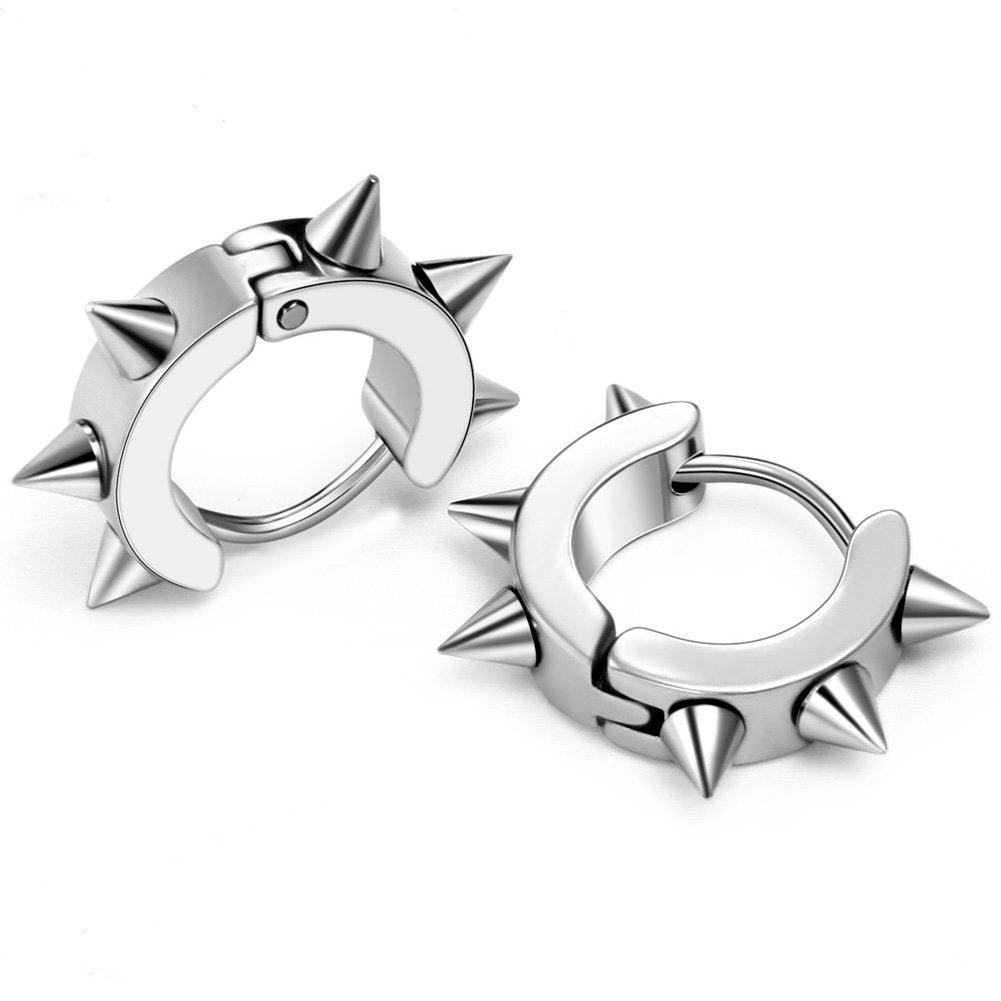[Australia] - JewelryWe Punk Biker Rivet Earrings Stainless Steel Spike Taper Cool Stud Earrings for Men Women,Hypoallergenic Hoops 