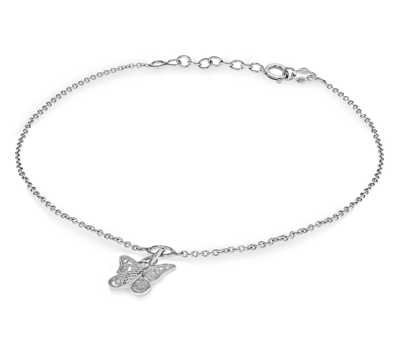 [Australia] - Tuscany Silver Sterling Silver Filigree Butterfly Charm Adjustable Anklet of 23 cm/9 inch-25 cm/10 inch 