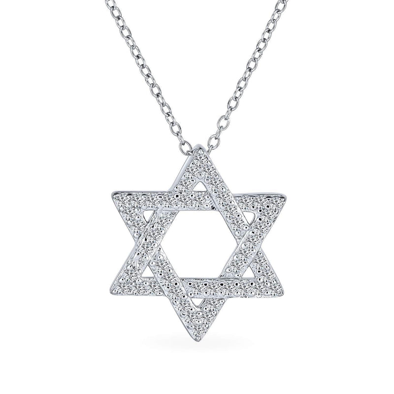 [Australia] - Bling Jewelry Cubic Zirconia CZ Accent Traditional Religious Magen Judaic Jewish Hanukkah Intertwined Star of David Pendant Necklace for Women Teen Bat Mitzvah 925 Sterling Silver 
