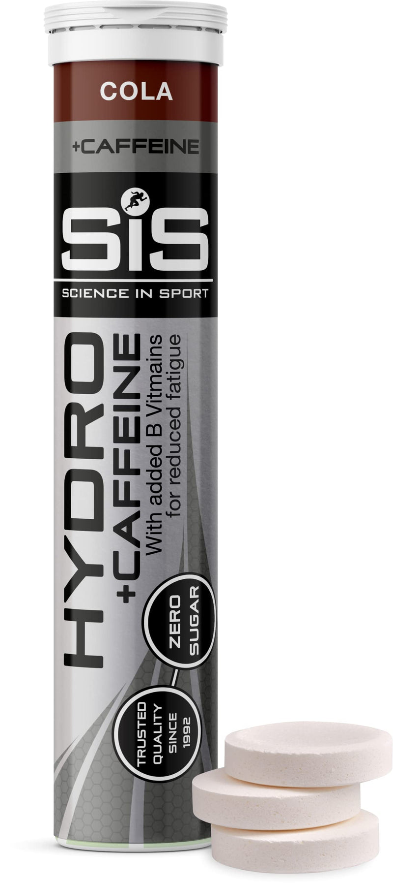 [Australia] - Science In Sport Hydro Hydration Tablets +Caffeine, Gluten-Free, Zero Sugar, Cola Flavour Plus Electrolytes & 75 mg Caffeine, 20 Effervescent Tablets 