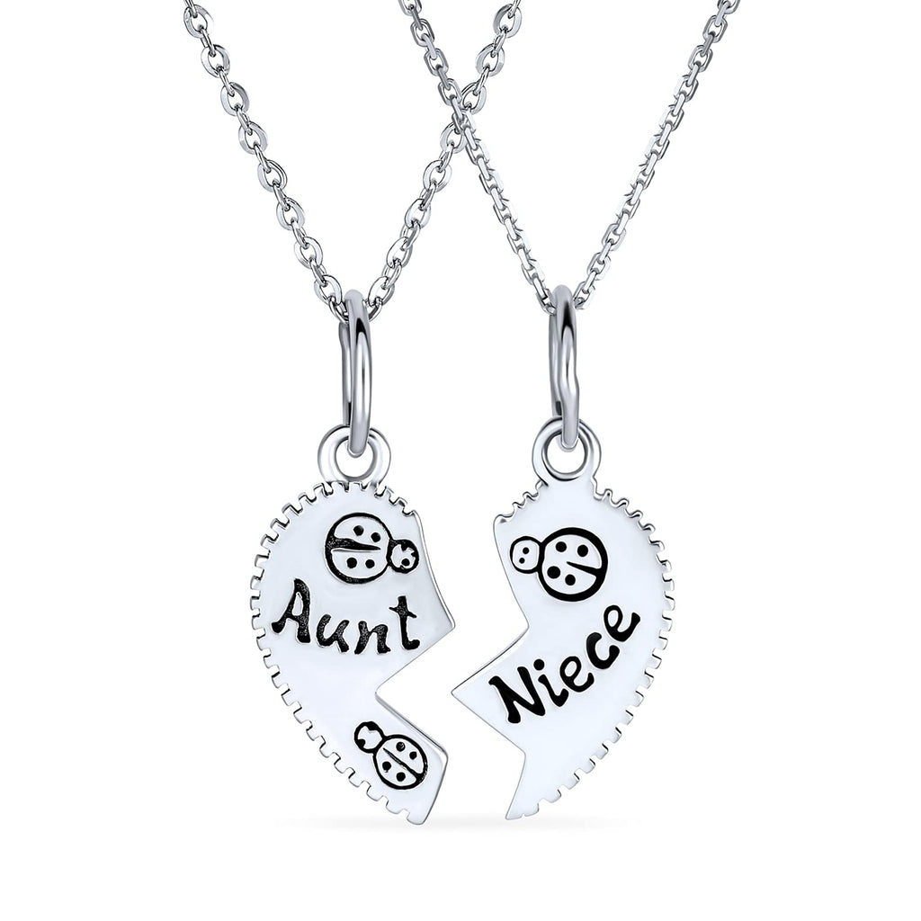 [Australia] - Personalized BFF Split Break Apart 2 Part Puzzle Heart Aunt Niece Pendant Necklace For Women Teen 925 Sterling Silver No Engraving 