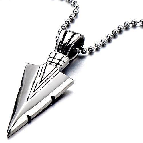 [Australia] - COOLSTEELANDBEYOND Stainless Steel Arrowhead Pendant Necklace Silver Polished with 23.6 Inches Steel Ball Chain 