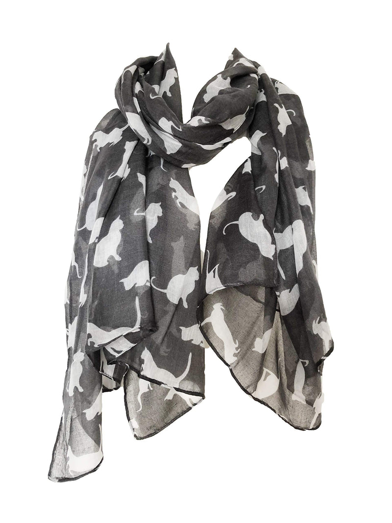 [Australia] - Grey with White Cats Scarf, Beautiful Design, Fantastic for The Animal Lover in us All 